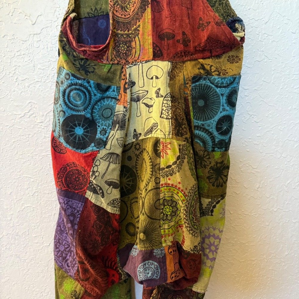 Nepal Cotton Patchwork Overalls Boho Mushroom Man… - image 7